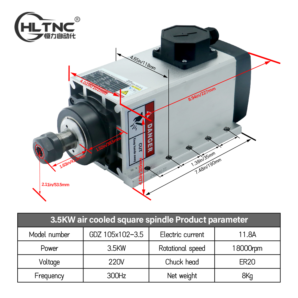 3.5KW ER20 220VSquare Fly-edge - Spindle Motor incelemesi ve fiyatı